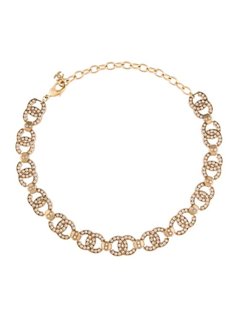 CHANEL Gold Crystal Interlocking Link Necklace